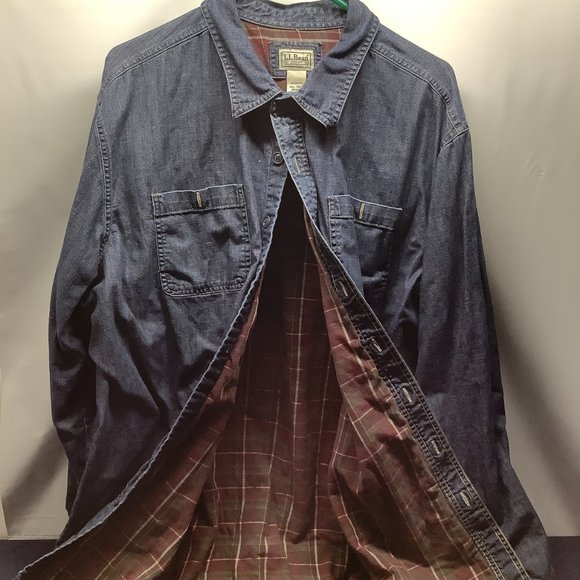 L.L. Bean Shirts Vintage Ll Bean Blue Denim Shirt Jacket Wred Plaid